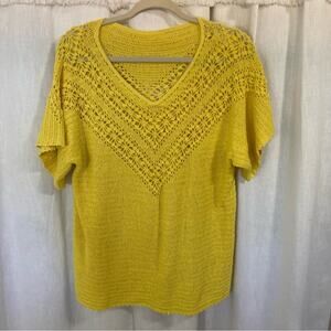 Vintage yellow boho crocheted open knit top size XL grandmacore boho cottagecore